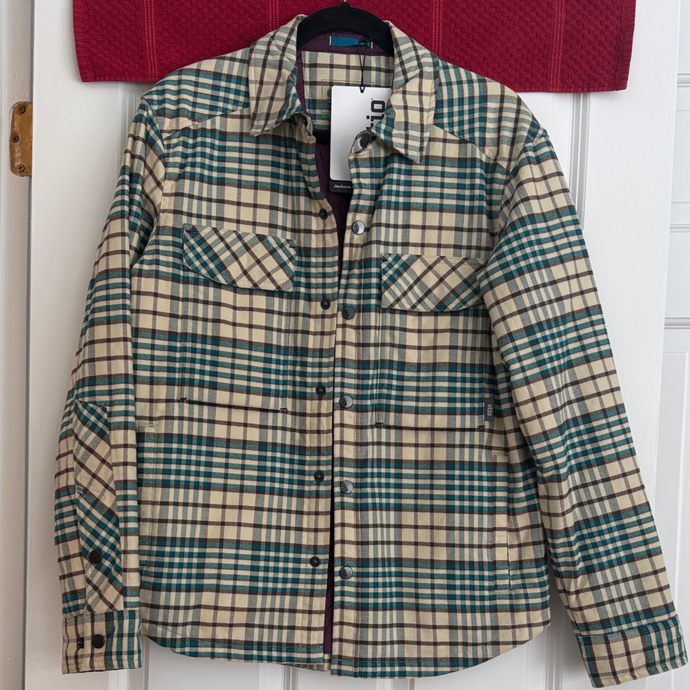 Stio Teal and Cream Plaid Shirt